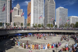 Detroit, Michigan USA - 13 October 2025 - On Indigenous People's Day, Native American tribes held a