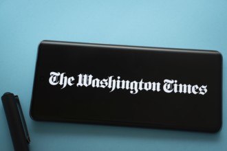 Dhaka, Bangladesh - 18 March 2025: The logo of the washington times is displayed on a smartphone