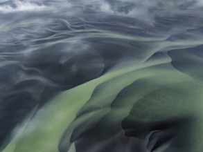 River, river course, river delta, aerial view, sediments, structures, South Iceland, Iceland