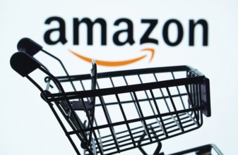 Dhaka, Bangladesh- 03 July 2025: Silhouette of a shopping cart in front of the Amazon logo,