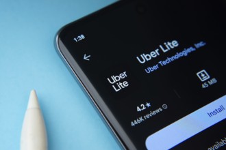 Dhaka, Bangladesh- 16 March 2025: The Uber app from Google Playstore is displayed on a smartphone