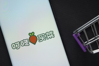 Dhaka, Bangladesh- 03 July 2025: A smartphone displaying the Dingdong Maicai logo next to a