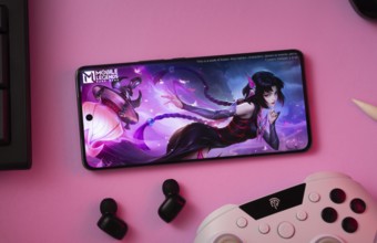 Dhaka, Bangladesh- 25 Aug 2025: A close-up of a gamepad with the Mobile Legends Bang Bang seen on