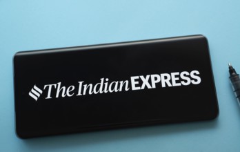 Dhaka, Bangladesh - 18 March 2025: The logo of The Indian Express is displayed on a smartphone