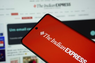 Dhaka, Bangladesh - 18 March 2025: The logo of The Indian Express is displayed on a smartphone