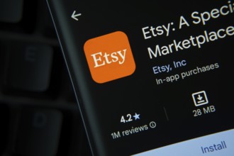 Dhaka, Bangladesh- 27 July 2025: Etsy app from Google Playstore is displayed on a smartphone screen