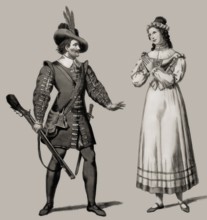 Costume designs of Max and Agathe, Romantic opera Der Freischütz by Carl Maria von Weber, 1786 -