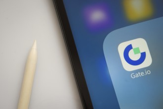 Dhaka, Bangladesh- 28 July 2025: A close up of an iPad screen displaying the gate.io app