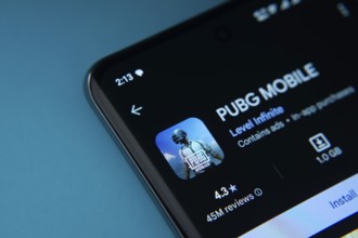 Dhaka, Bangladesh- 20 July 2025: A smartphone displaying the PUBG MOBILE games on google store page