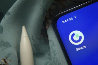 Dhaka, Bangladesh- 07 May 2025: Gate.io app icon is seen on smartphone