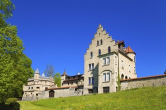 Lichtenstein Castle, fairytale castle of Württemberg, romantic fairytale castle on the eaves of the