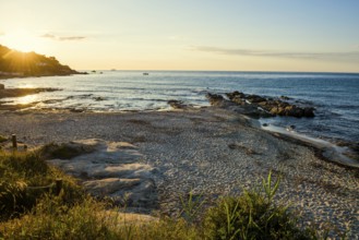 Picturesque beach, Plage de Bonne Terrasse, sunrise, Saint Tropez, Var, French Riviera,