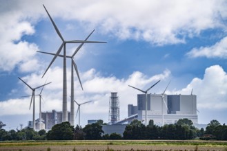 RWE coal-fired power plant Eemshavencentrale, in the seaport of Eemshaven, operator RWE Power, wind