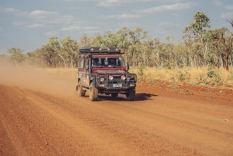 Landrover Defender four-wheel drive vehicle in the Australian outback