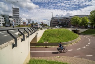 Roundabout in the Dutch city of Houten, the lanes for cars and bicycles are separated, the cycle