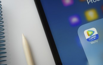 Dhaka, Bangladesh- 28 July 2025: A close up of an iPad screen displaying the WeTV app