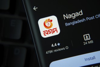 Dhaka, Bangladesh- 27 July 2025: Nagad app from Google Playstore is displayed on a smartphone