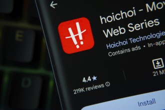Dhaka, Bangladesh- 27 July 2025: Hoichoi app from Google Playstore is displayed on a smartphone