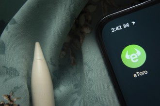 Dhaka, Bangladesh- 07 May 2025: eToro app icon is seen on smartphone