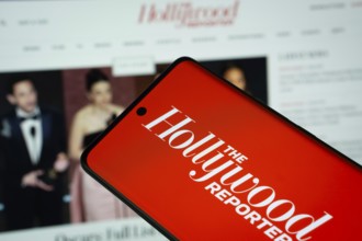 Dhaka, Bangladesh - 18 March 2025: The logo of The Hollywood Reporter is displayed on a smartphone
