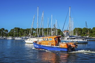 Boats on canal in Capbreton, Landes, Nouvelle-Aquitaine, France