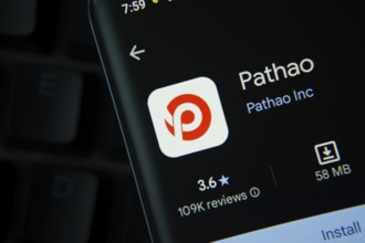 Dhaka, Bangladesh- 27 July 2025: Pathao app from Google Playstore is displayed on a smartphone