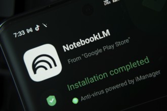 Dhaka, Bangladesh- 27 July 2025: Smartphone screen displaying NotebookLM installation confirmation