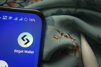 Dhaka, Bangladesh- 07 May 2025: Bitget wallet app icon is seen on smartphone