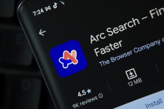 Dhaka, Bangladesh- 27 July 2025: Arc Search app from Google Playstore is displayed on a smartphone