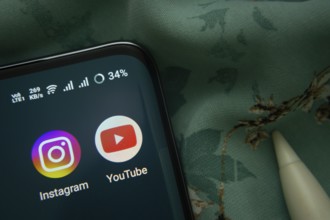 Dhaka, Bangladesh- 07 May 2025: Instagram and Youtube app icon is seen on smartphone