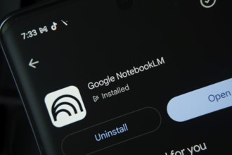 Dhaka, Bangladesh- 27 July 2025: Screen displaying Google NotebookLM app with open and uninstall