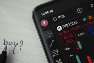 Dhaka, Bangladesh- 20 June 2025: Prosus stock trading details displayed on smartphone with