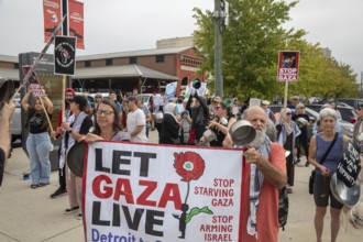 Detroit, Michigan USA - 26 July 2025 - Protesters rally at Eastern Market, banging empty pots to