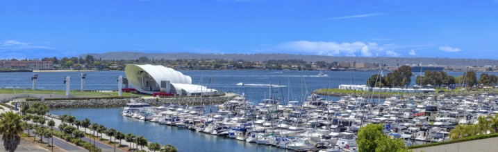 USA, California, San Diego Bay marina and Seaport Village in downtown near Gaslamp Quarter
