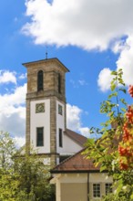 Protestant church, church, sacred building, church square, church tower, clock, Gomaringen,
