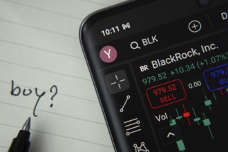 Dhaka, Bangladesh- 20 June 2025: BlackRock Inc stock trading details displayed on smartphone with