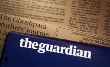Dhaka, Bangladesh - 18 March 2025: The logo of The Guardian News is displayed on a smartphone