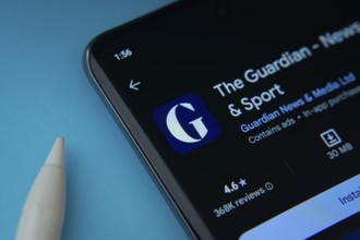 Dhaka, Bangladesh- 18 March 2025: The Guardian News app from Google Playstore is displayed on a