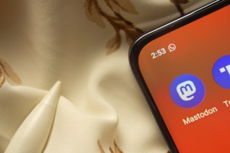 Dhaka, Bangladesh- 07 May 2025: Mastodon app icon is seen on smartphone