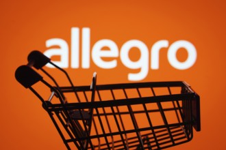 Dhaka, Bangladesh- 03 July 2025: Silhouette of a shopping cart in front of the Allegro logo,