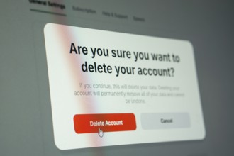 Account deletion confirmation prompt with options to proceed or cancel
