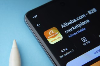 Dhaka, Bangladesh- 17 July 2025: The Alibaba app from Google Playstore is displayed on a smartphone