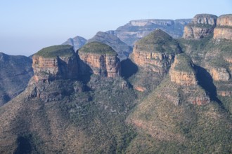 Blyde River Canyon with Three Rondawels peak, view of canyon and table mountains, canyon landscape,