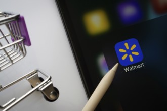 Dhaka, Bangladesh- 15 July 2025: A close up of an iPad screen displaying the walmart app