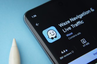 Dhaka, Bangladesh- 18 March 2025: Waze app from Google Playstore is displayed on a smartphone