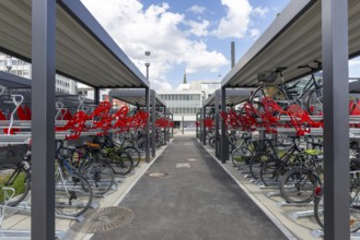 Bicycle parking facility, Ulm, Swabian Alb, Baden-Württemberg, Germany