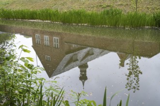 Husum Castle, Castle in front of Husum, moat, reflection, Husum, North Frisia, Schleswig-Holstein,