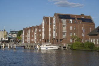 Gabled houses on the harbour, multi-family houses, Husum, North Sea, North Frisia,