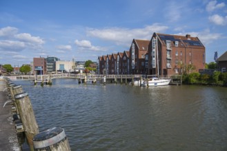 Building at the harbour, town hall, Husum, North Sea, North Frisia, Schleswig-Holstein, Germany