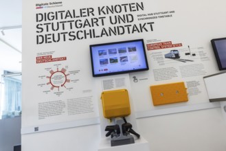 Stuttgart ITS information tower. In the exhibition, Deutsche Bahn AG provides information about the
